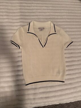 Sincerely Jules Cream Polo Sweater with Black Trim